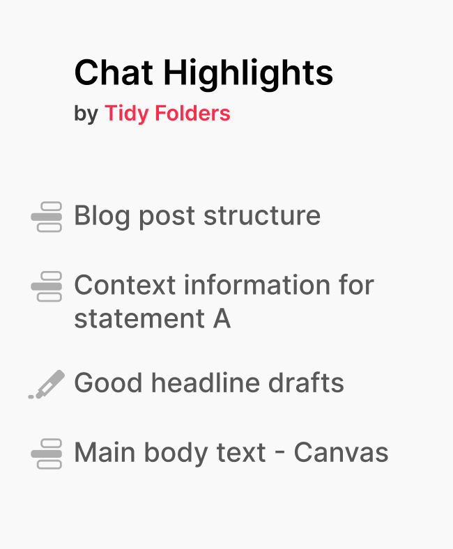 Le panneau Chat Highlights de l'extension de dossiers DeepSeek : des highlights enregistrés listés par nom, chacun un lien de retour vers son passage exact dans le chat